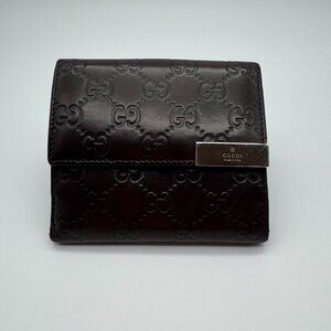 Gucci Guccissima Brown Embossed Leather Wallet Zip Around Authentic